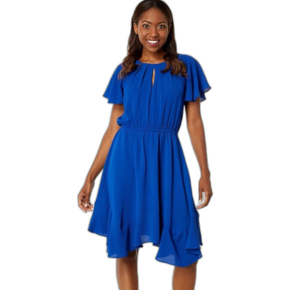 London Times Pleated Keyhole Jewel Neck Elastic Waist Dress. Size 12 NWT - Picture 8 of 12